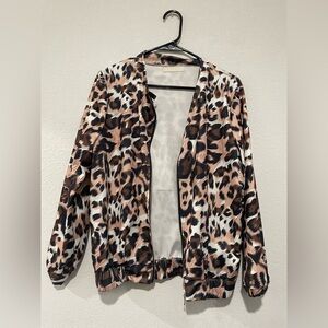Hipster Row Leopard Print Bomber Jacket Size Large